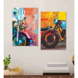 da monica Motorcyle Bike Multicolour Canvas Teakwood And MDF Framed Art Print-picture-16