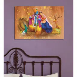 da monica Radha Krishna Oil paint Yellow Canvas Teakwood And MDF Framed Spiritual Art Print-picture-24