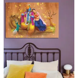 da monica Radha Krishna Oil paint Yellow Canvas Teakwood And MDF Framed Spiritual Art Print-picture-18