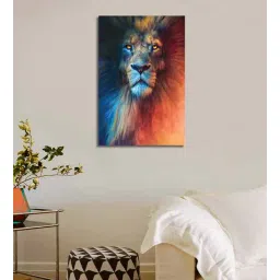 da monica Staring Lion Blue Canvas Teakwood And MDF Framed Wildlife Art Print-picture-34