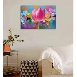 da monica Lotus Flower Multicolour Teak Wood Canvas Art Print image 1