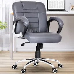 da urban Brent Grey Revolving | Mid Back | Ergonomic | Home & Office | Leatherette Office Executive Chair-picture-24