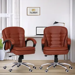 da urban Milford Tan Revolving Set of 2 | Mid Back | Ergonomic | Home & Office | Leatherette Office Executive Chair-picture-11