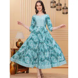 Da Vastraagaar Floral Printed Keyhole Neck Pure Cotton Anarkali Kurta-picture-12