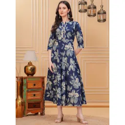 Da Vastraagaar Floral Printed Mandarin Collar Pure Cotton Anarkali Kurta image 3