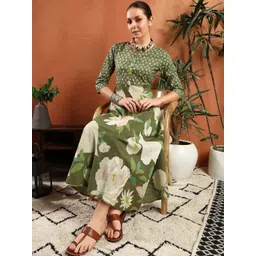 Da Vastraagaar Women Floral Printed Panelled Pure Cotton Kurta with Trousers-picture-28