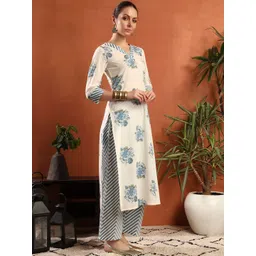 Da Vastraagaar Women Floral Printed Regular Pure Cotton Kurta with Palazzos & With Dupatta-picture-25