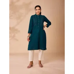 Daali Blue Cotton Regular Fit Embroidered Kurta-picture-16