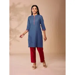 Daali Blue Cotton Regular Fit Kurta-picture-15