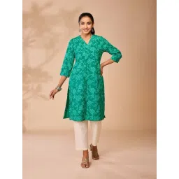 Daali Green Cotton Regular Fit Floral Print Kurta-picture-19