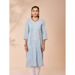 Daali Grey Cotton Regular Fit Embroidered Kurta image 2