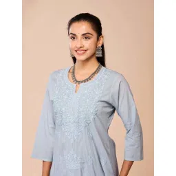 Daali Grey Cotton Regular Fit Embroidered Kurta image 5