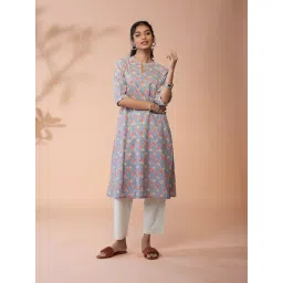 Daali Grey Cotton Regular Fit Floral Print Kurtas-picture-10
