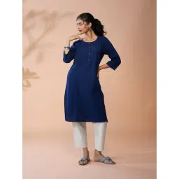 Daali Navy Blue Cotton Regular Fit Kurta-picture-18