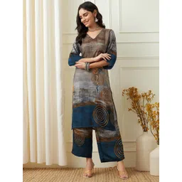DAARI Women Printed Calf Length Regular Straight Kurta with Palazzos-picture-15