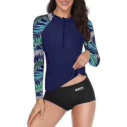 daci Women 2 Piece Rash Guard Long Sleeve Zipper Bathing Suit with Bottom Built in Bra Swimsuit UPF 50, Blue3, Medium-picture-18