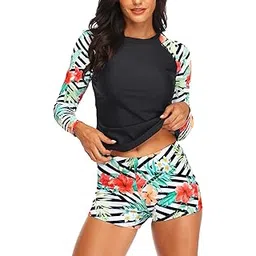 daci Women Flower Prints Rash Guard Long Sleeve Swimsuits UV UPF 50+ Swim Shirt Bathing Suit with Built in Bra L-picture-12
