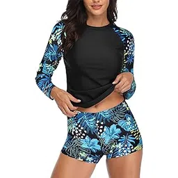 daci Women Leaf Print Rash Guard Long Sleeve Swimsuits UV UPF 50+ Swim Shirt Bathing Suit with Built in Bra M-picture-52
