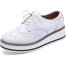 dadawen Women's Platform Lace-Up Wingtips Square Toe Oxfords Shoe-picture-26