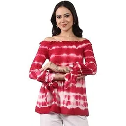 daddy come Women's Off Shoulder Tie-Dye Top | Stylish Rayon Smocked Long Sleeve Casual Wear Top for Girls & Women-picture-32