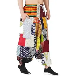 DADUDAYAL Patchwork Harem Pants, Bohemian Multi-Pattern Design, Elastic Waist with Drawstring, Casual Loose Fit-picture-35