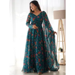 Daeneyrys Printed Georgette Anarkali Gown With Dupatta-picture-36