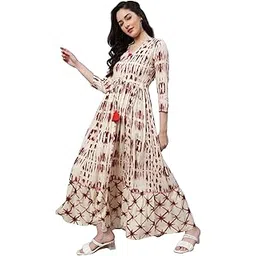 daevish Women's New Rayon Print Tie-up Waist V Neck Flared Maxi Dress-picture-40