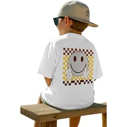 dagcros Kids Smiley Face Oversized T-Shirt – Funky Checkered Peace Design Tee-picture-35