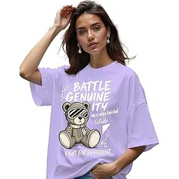 dagcros Women’s Oversized “Battle Genuine-ity” Teddy Graphic T-Shirt | Trendy Streetwear Cotton Tee-picture-41