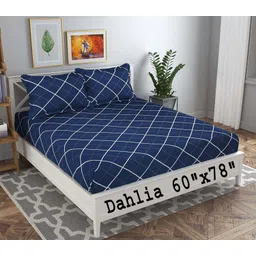 dahlia 200 TC Polycotton Queen Printed Fitted (Elastic) Bedsheet-picture-11