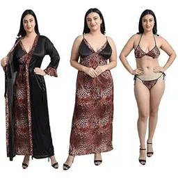 dailnight 4ps set Women nightwear in Animal print with lingerie set for womrn bre and panty set 4ps set-picture-11