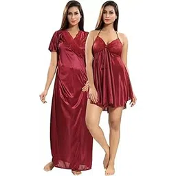 dailnight Women's Casual Relaxed Cotton Knee Length Regular Fit Nighty Women Satin Short Nighty with Lace & Robe Maxi Nightgown-picture-35