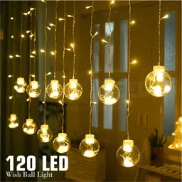 LED Curtain String Light 3 Metre 12 Wish Ball 120 8 Mode for Home Decoration Chandelier Ceiling Lamp-image-11