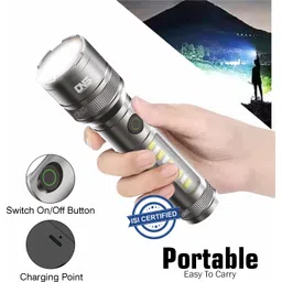 daily needs shop Rechargeable Torch with 8 Lighting Modes,Laser Indicator,and Side Light Function 6 hrs Torch Emergency Light image 2