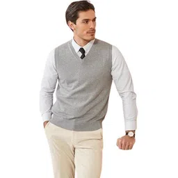 dailydude Men Solid V Neck Grey Sweater-picture-15