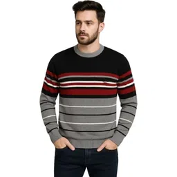dailydude Men Striped Round Neck Black Sweater-picture-20