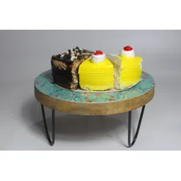 daisy craft Wooden cake stand With metal stand ,enamel print Iron, Wooden Cake Server image 1
