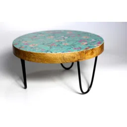 daisy craft Wooden cake stand With metal stand ,enamel print Iron, Wooden Cake Server image 2