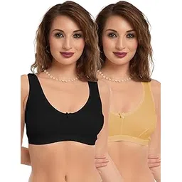 daisy dee Women's Cotton Non-Padded Wire-Free Full Coverage Low Impact Slip-on/Crop Top Everyday Sports Bra (Black & Skin) - NLRA-picture-42
