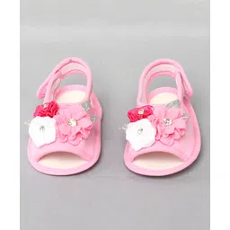 Daizy Floral Applique Detailed Stones Embellished Velcro Closure Sandals - Baby Pink-picture-29