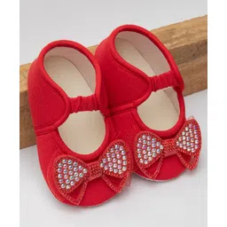 Daizy Stones Embellished Bow Detail Booties - Red image 1