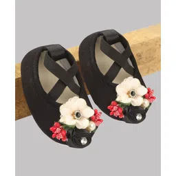 Daizy Stones Embellished Floral Applique Detailed Booties - Black-picture-25