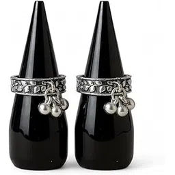 dajinn Antique Oxidised Silver Tribal Finger Rings for Women & Girls – Set of 2 Adjustable Boho Statement Jewelry with Ghungroo Danglers-picture-41