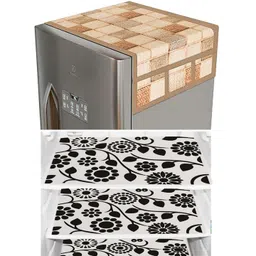 Dakshya Industries 4 Pieces Black & Beige Floral Printed Fridge Covers-picture-24