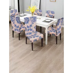 Dakshya Industries Beige & Blue 6-Pieces Printed Chair Covers-picture-13