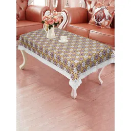 Dakshya Industries Beige & White Floral Printed 4-Seater Rectangle Table Cover-picture-38
