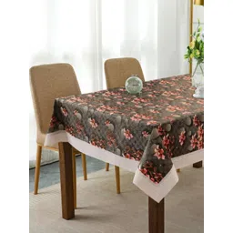 Dakshya Industries Black Floral Printed Waterproof Plastic 6-Seater Table Cover image 2