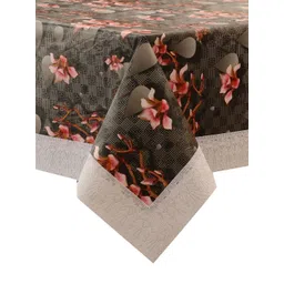 Dakshya Industries Black Floral Printed Waterproof Plastic 6-Seater Table Cover image 5