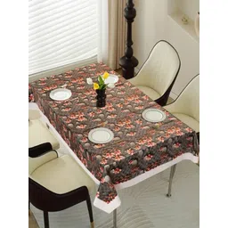 Dakshya Industries Black Floral Printed Waterproof Plastic 6-Seater Table Cover image 1