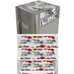 Dakshya Industries Blue & Black 4 Pieces Floral Printed Waterproof Fridge Covers-picture-14